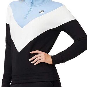 Fila Colorblocking Quarter Zip Pullover V Pattern Blue White Black Elastic Waist